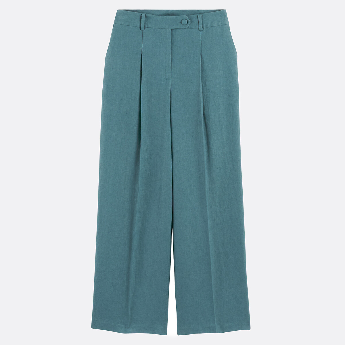 Pantalon large à pinces en lin vert emeraude, LA REDOUTE COLLECTIONS
