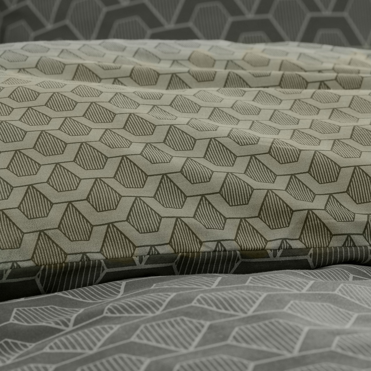 Housse de couette pur satin de coton, Jacob gris/kaki, LA REDOUTE INTERIEURS