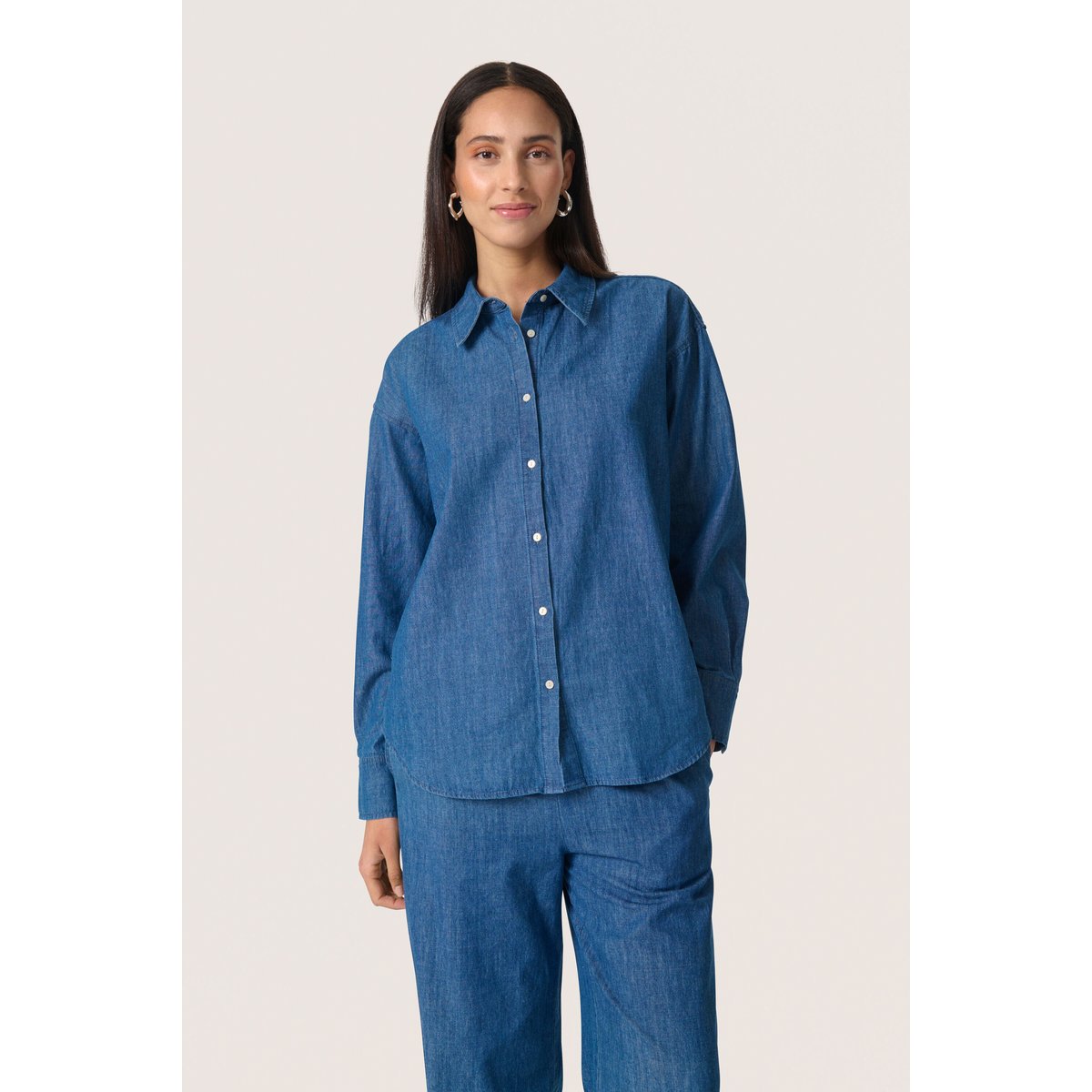 Long sleeved shirt bleu medium blue denim, SOAKED IN LUXURY