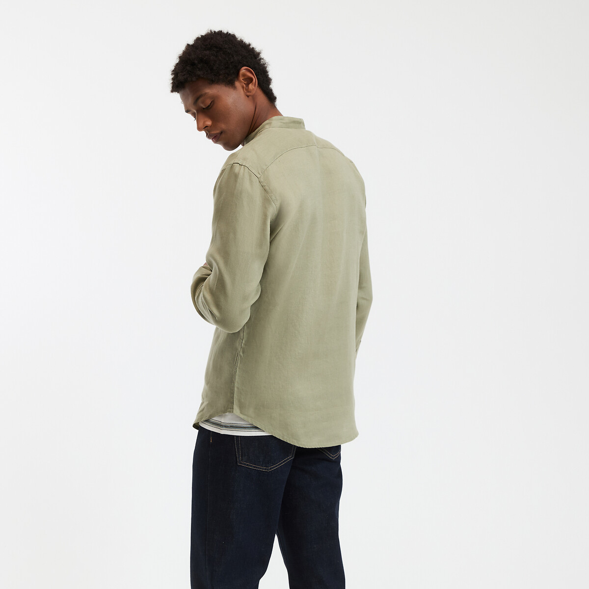 Chemise droite, col mao en lin, Signature AURELE vert clair, LA REDOUTE COLLECTIONS