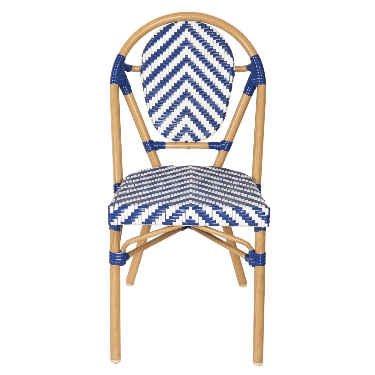 Chaise de terrasse style bistrot parisien en aluminium et rotin synthétique, ALMA bleu foncé, OVIALA