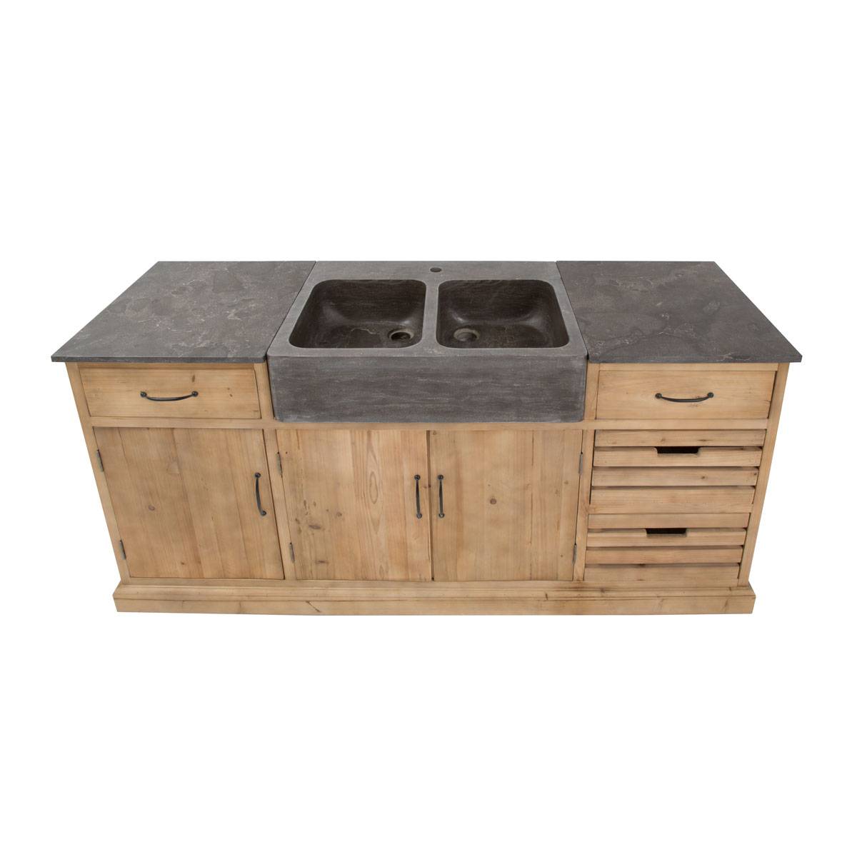 Meuble bas de cuisine en bois recyclé ROMAIN bois clair, MADE IN MEUBLES