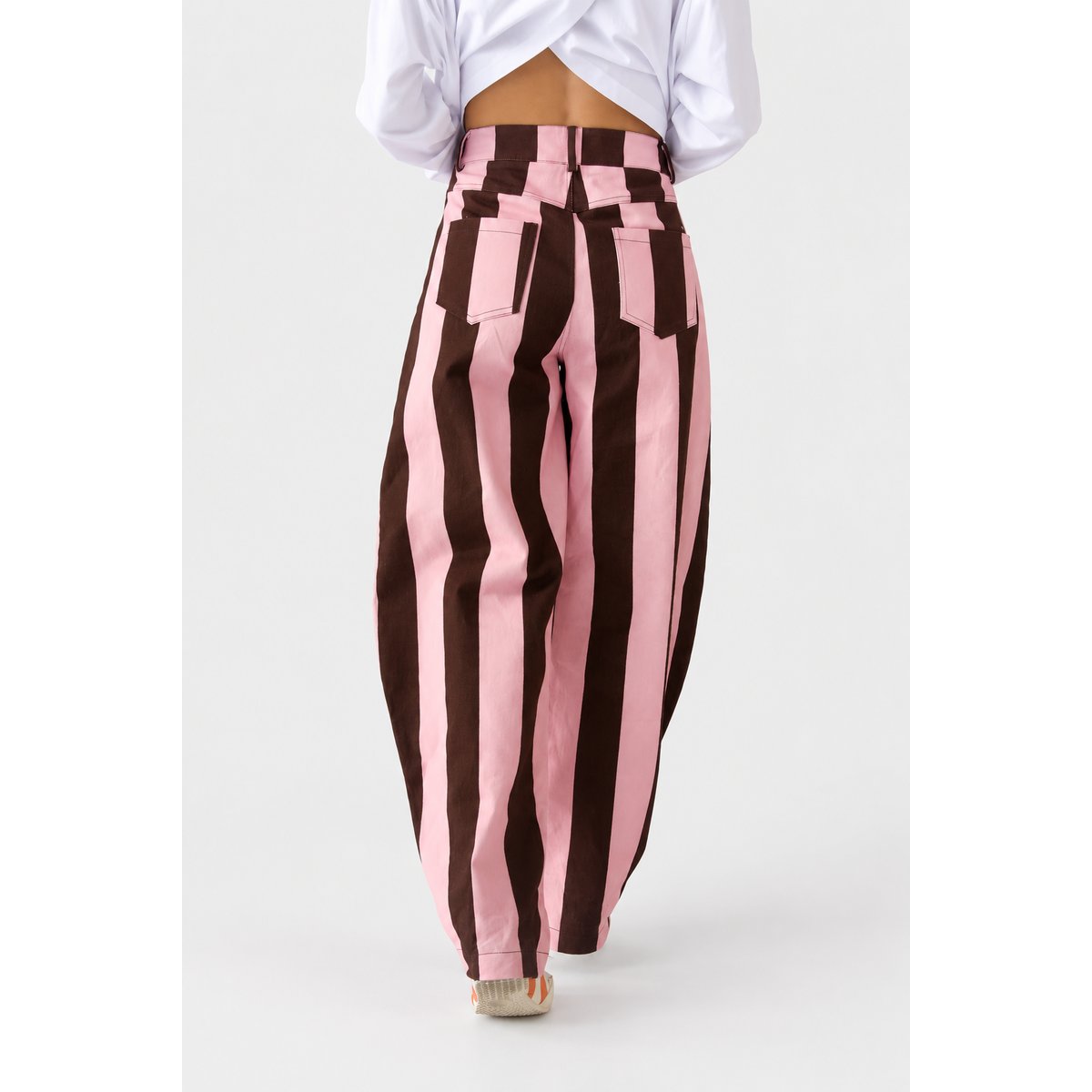 Jean rayé coupe barrel CLARISSA marron / rose, MINDTRAVELER