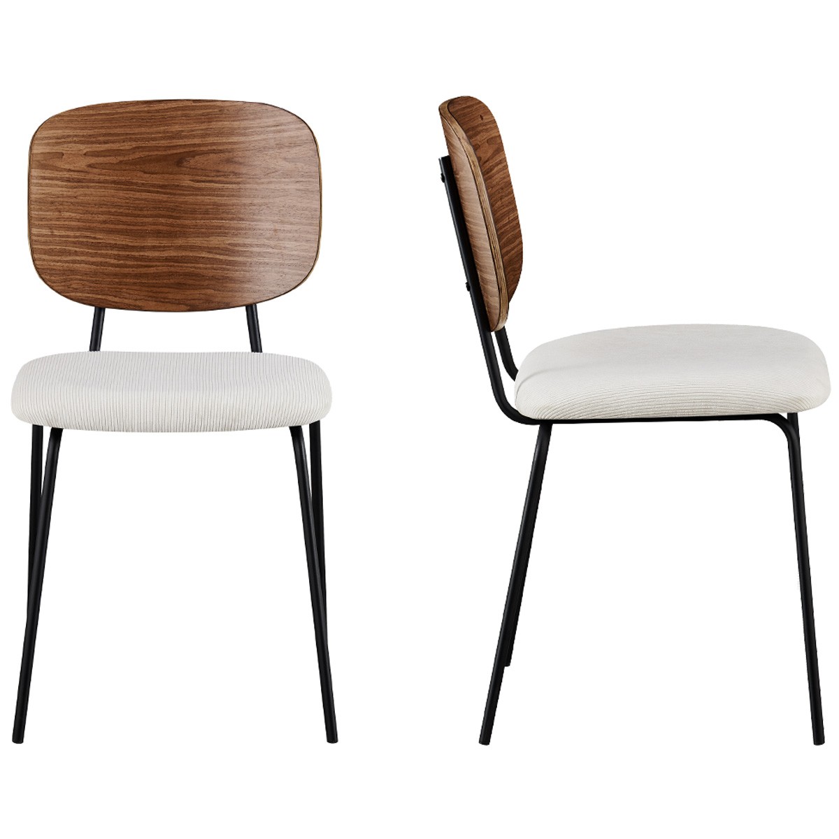 Lot de 2 chaises en velours côtelé - NAYA beige, HOMIFAB