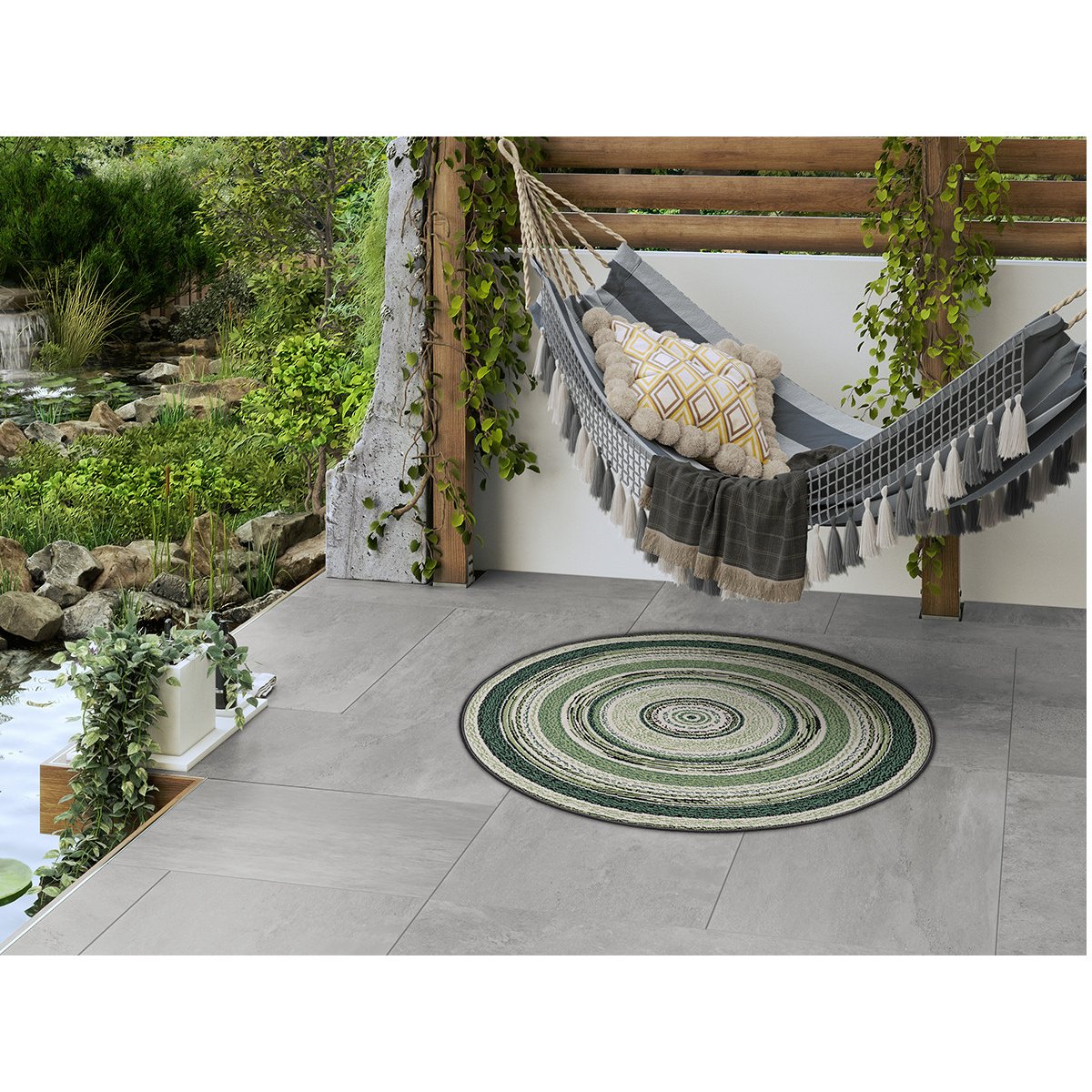 Tapis poils ras style bohème, IVY vert, BOBOCHIC