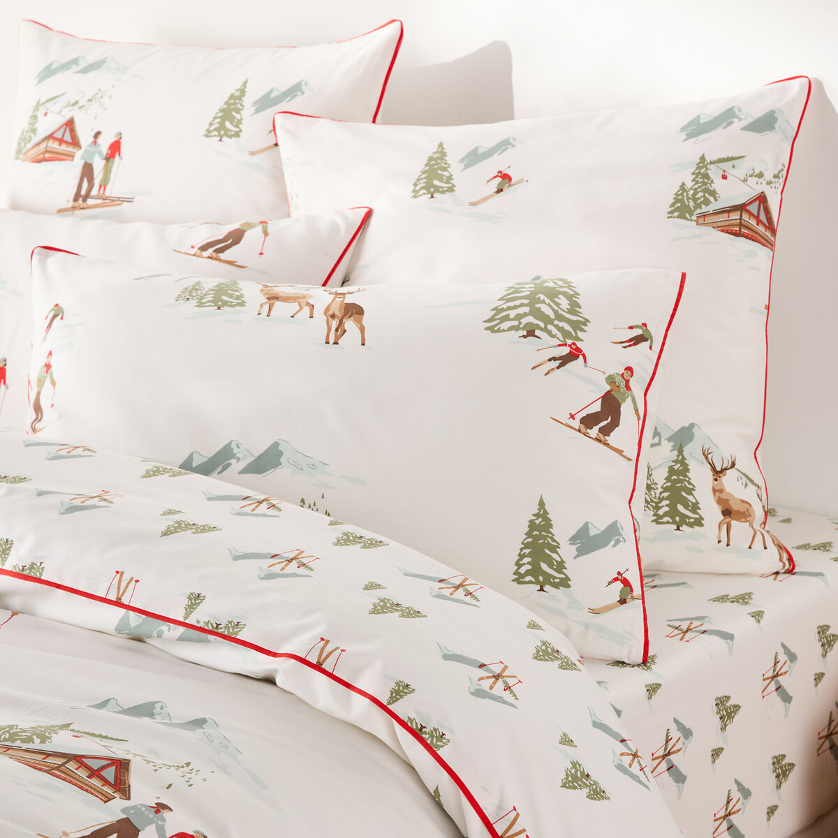 Alps Fitted Sheet in Cotton Percale with 30cm Flap printed, LA REDOUTE INTERIEURS