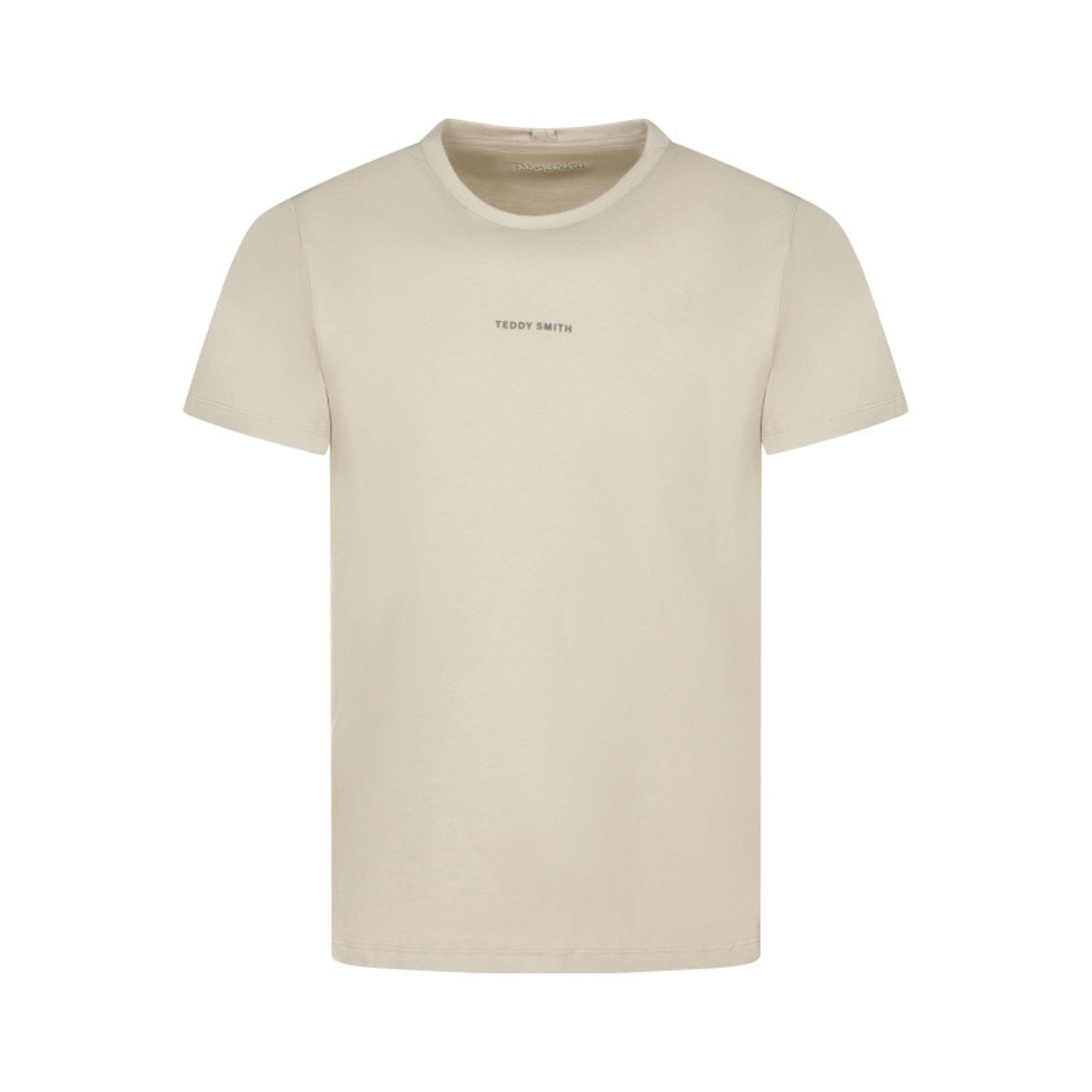 T-shirt en coton beige uni avec une coupe droite et un col rond beige, TEDDY SMITH