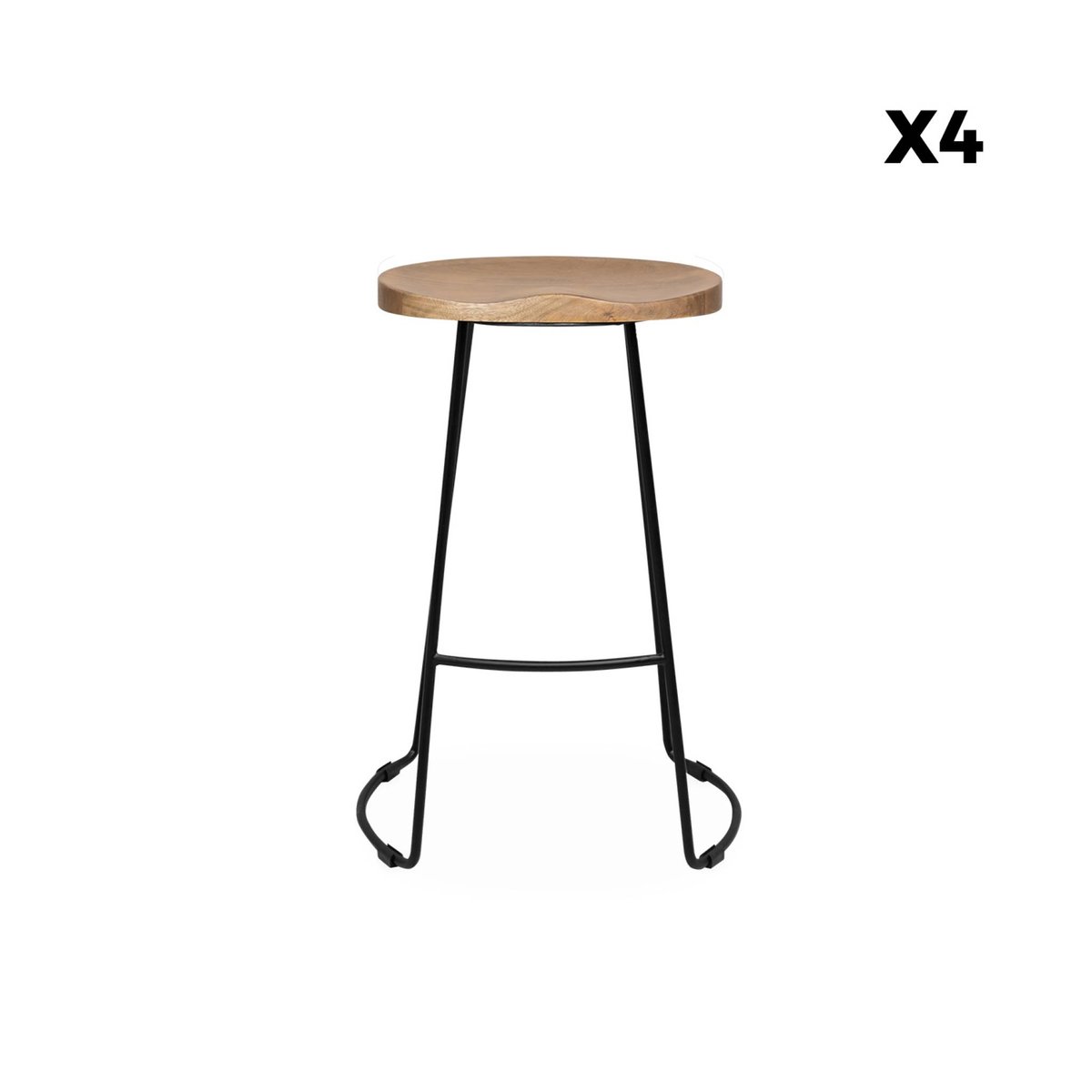 Tabouret de bar bois de manguier et acier 65cm avec repose pieds (lot de 4) JAYA naturel, SWEEEK