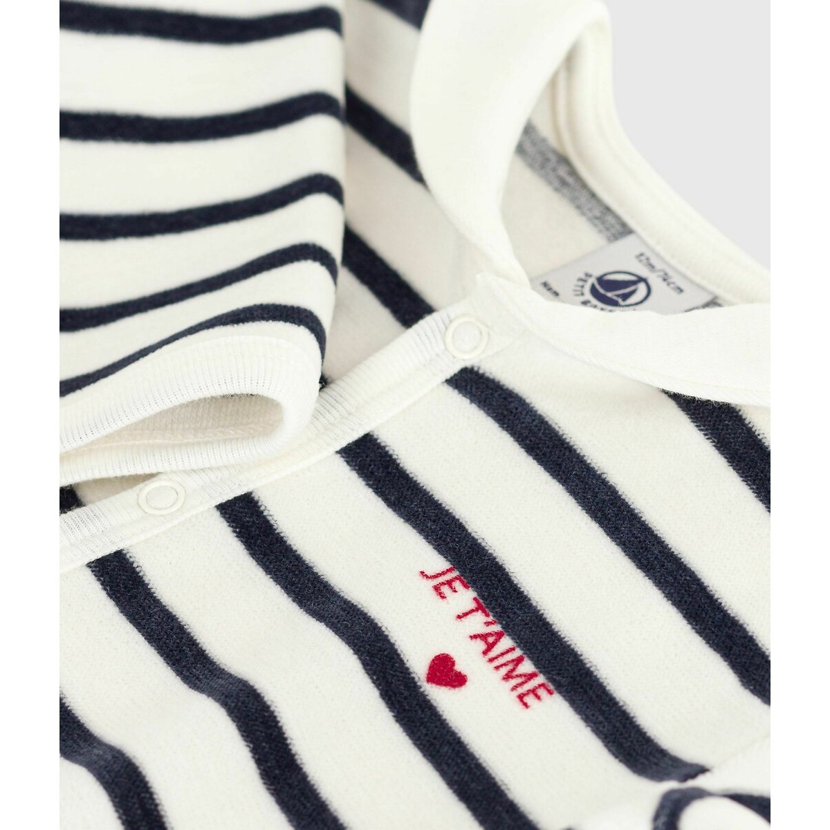 Pyjama en velours imprimé à rayures rayé bleu, PETIT BATEAU
