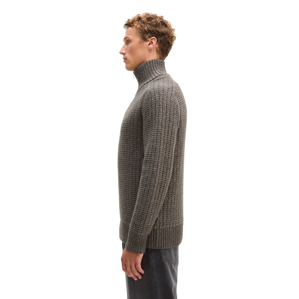 Pull à col roulé en maille, coupe classique en mélange de coton bio et de laine vierge marron, MARC O'POLO