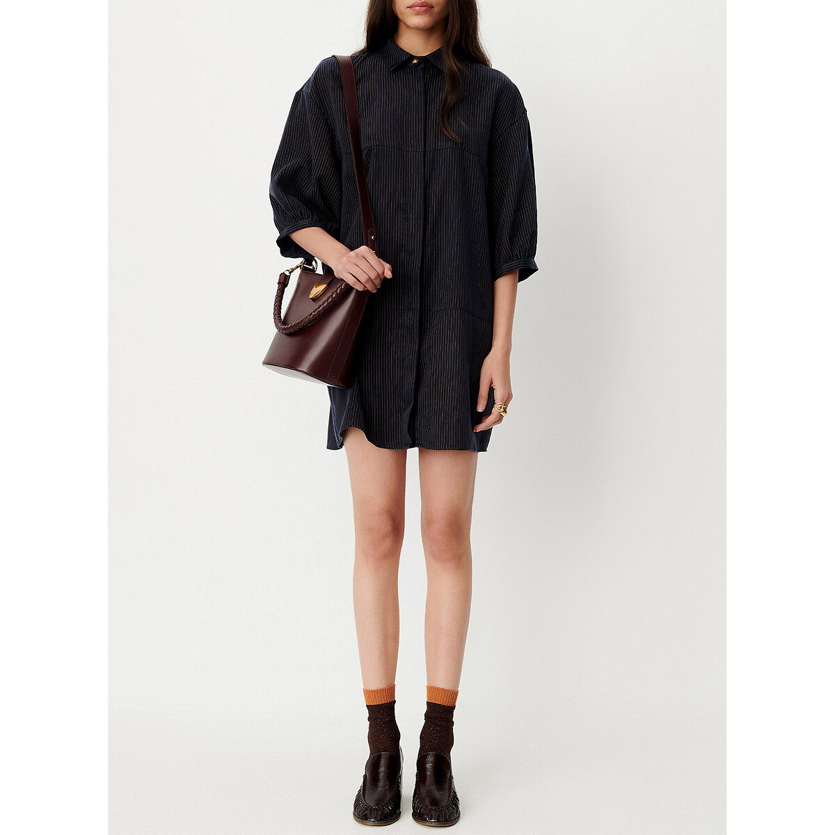 Robe courte chemise manches 3/4 rayée, COURTNEY marine, SESSUN