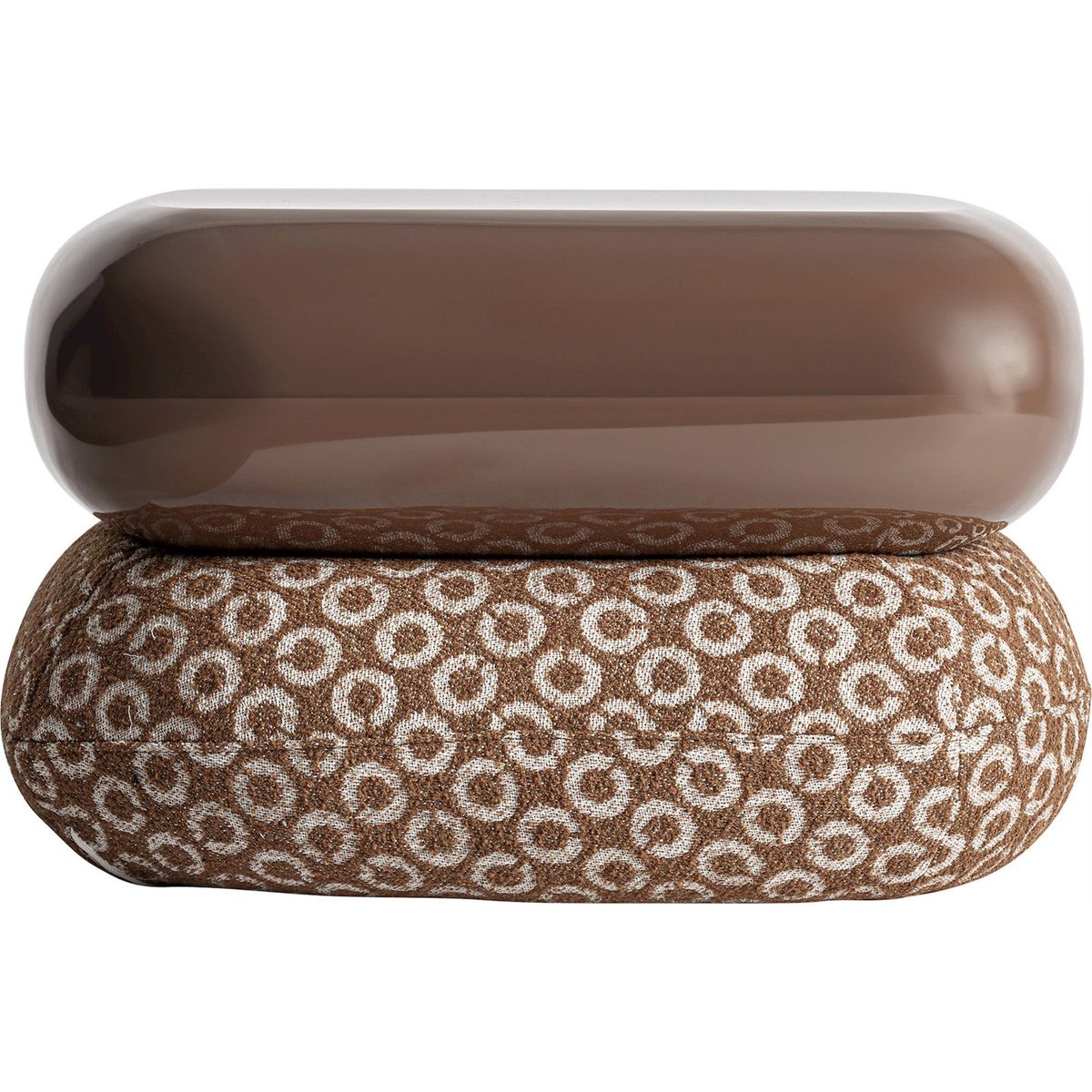 Repose-pieds contemporain en bois marron brillant et motif beige, RECOLLECTION
