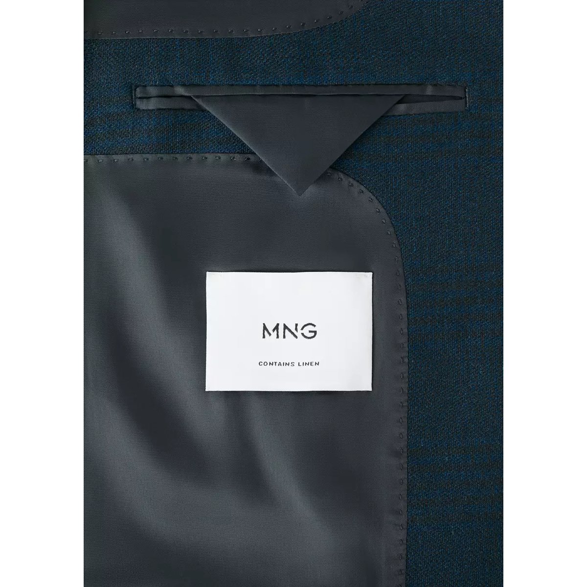 Veste slim fit lin et coton à carreaux bleu marine, MANGO MAN