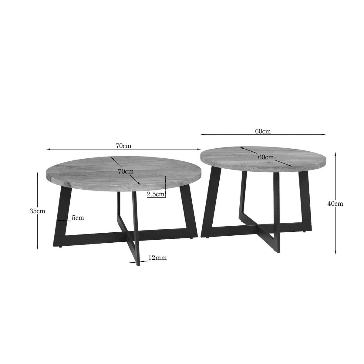 Table basse ronde en bois avec pied en croix (lot de 2) ALMA bois naturel, PIER IMPORT