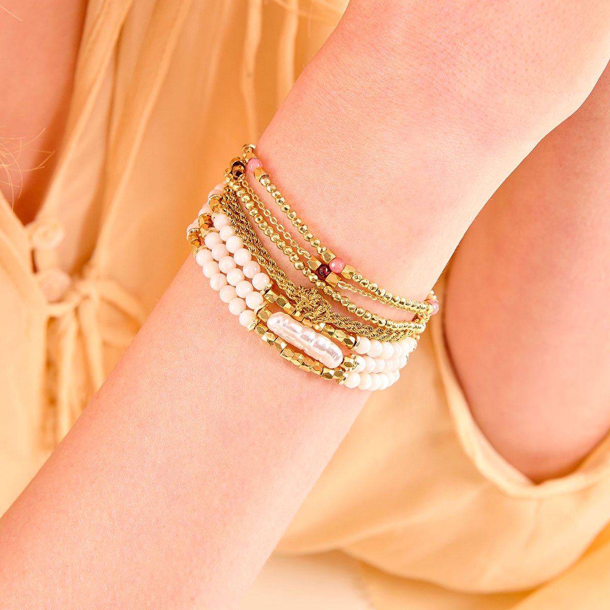 Bracelet réglable multirangs de perles TOTAIME blanc, HIPANEMA