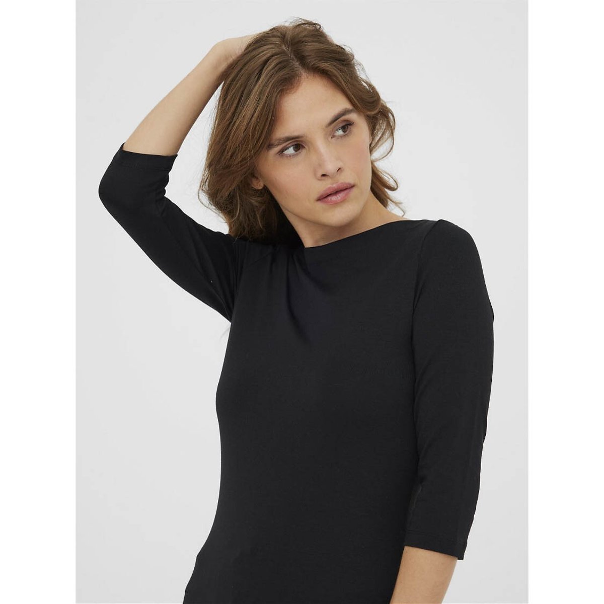 T-shirt col bateau, manches 3/4 noir, VERO MODA