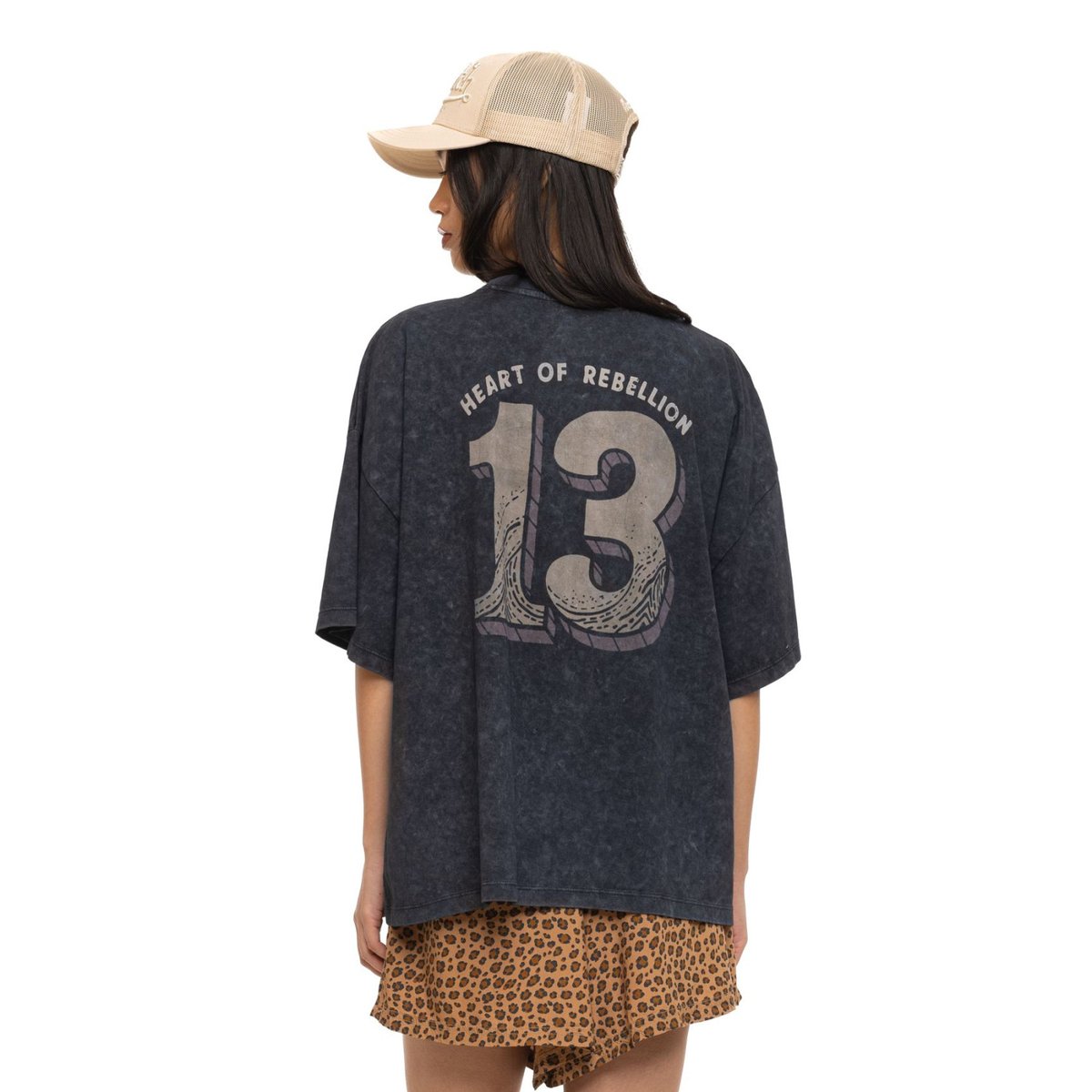 Tee Shirt en coton Tiger noir/orange/beige, VON DUTCH