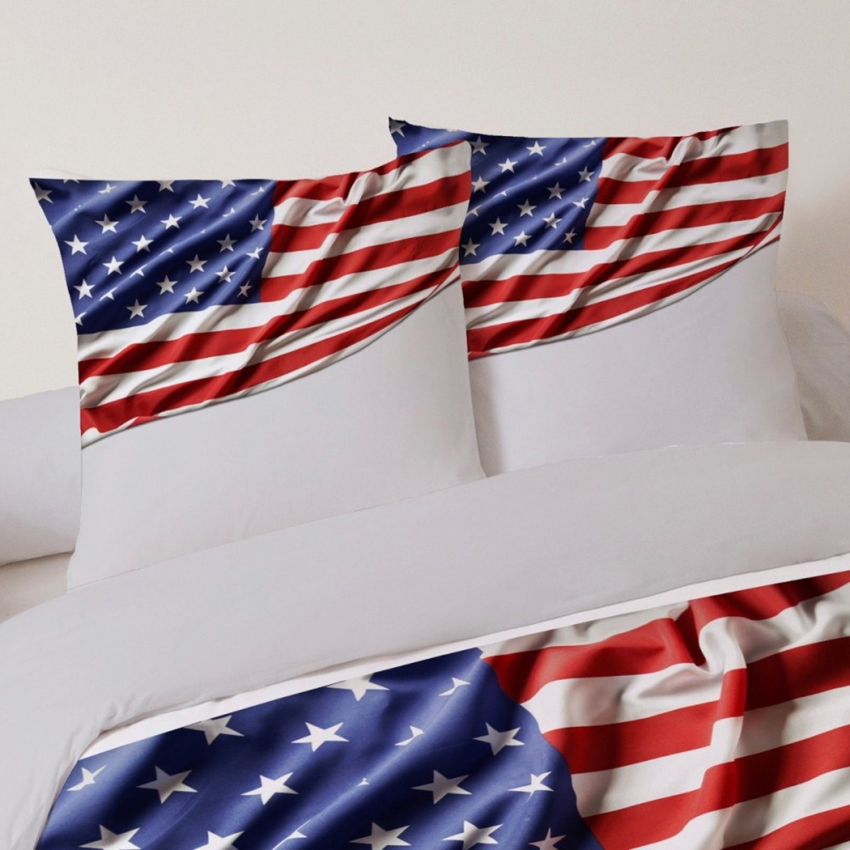 Housse de couette 240x220 US FLAG + 2 taies 100% coton blanc, DECORATIE