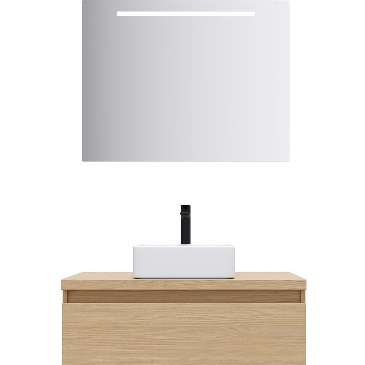 Ensemble vasque posée 1 tiroir + miroir - HUDSON chêne clair, HOMIFAB