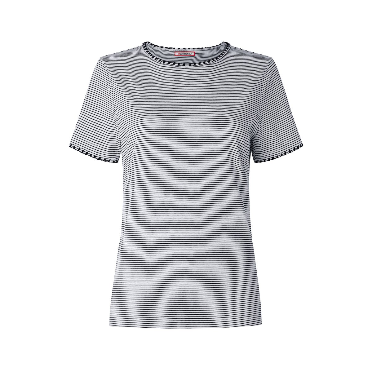 T-shirt rayé en jersey à col rond blanc, JOE BROWNS