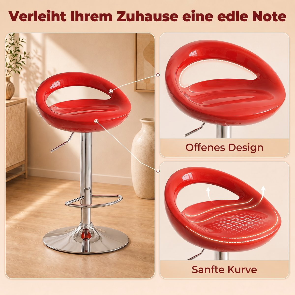 Tabouret de bar ABS Rouge rouge, HOMCOM