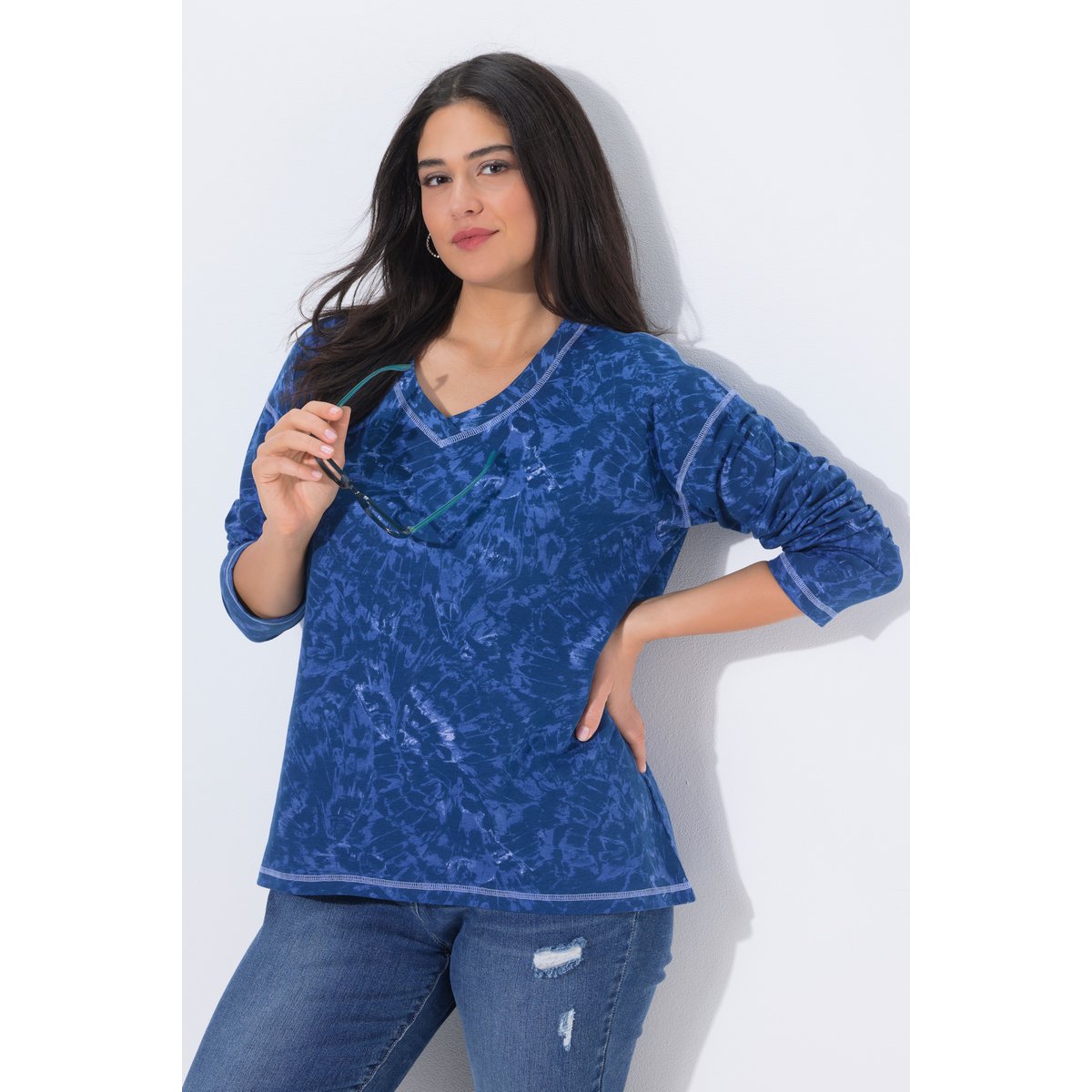 Sweat-shirt motif papillons bleu encre, ULLA POPKEN