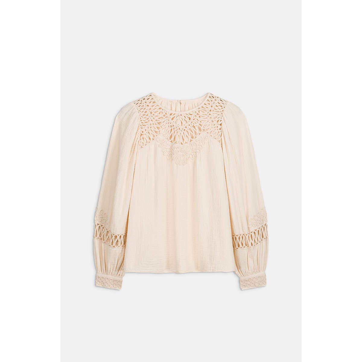 Blouse col rond à broderies ajourées, RIYA crème, LOUISE MISHA