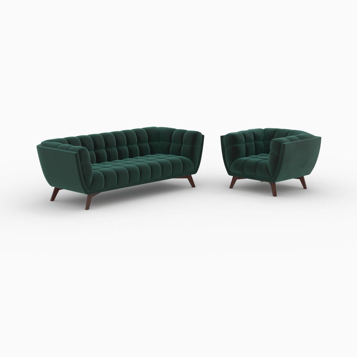Ensemble canapé et fauteuil en velours 4 places - MONA vert sapin, MAISON PAVANE