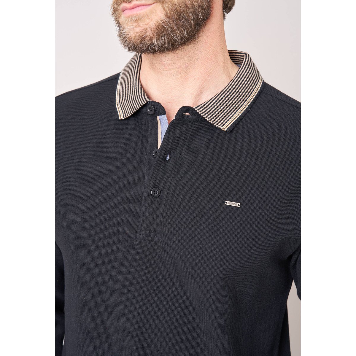 Polo regular homme en 100% coton avec finitions contrastées KAELON black, DEELUXE