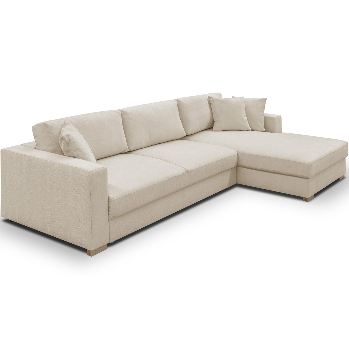 Canapé d'angle à droite convertible 5 places en tissu chenille - ROBIN beige, HOMIFAB
