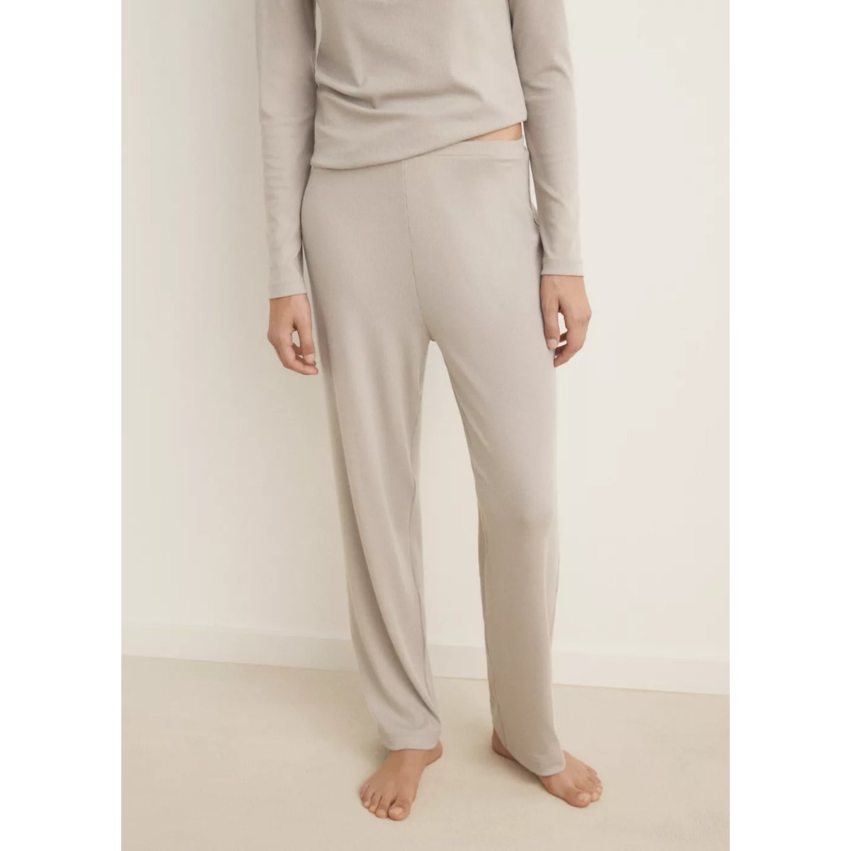 Pantalon de pyjama maille côtelée gris clair/pastel, MANGO