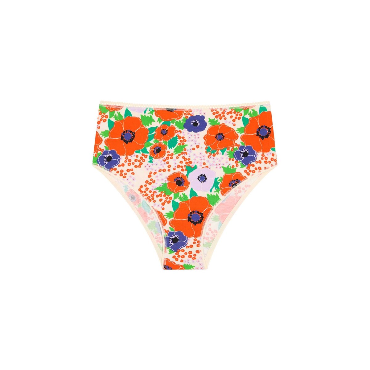 Culotte taille haute imprimée blanc fleurs rouge, WE ARE JOLIES