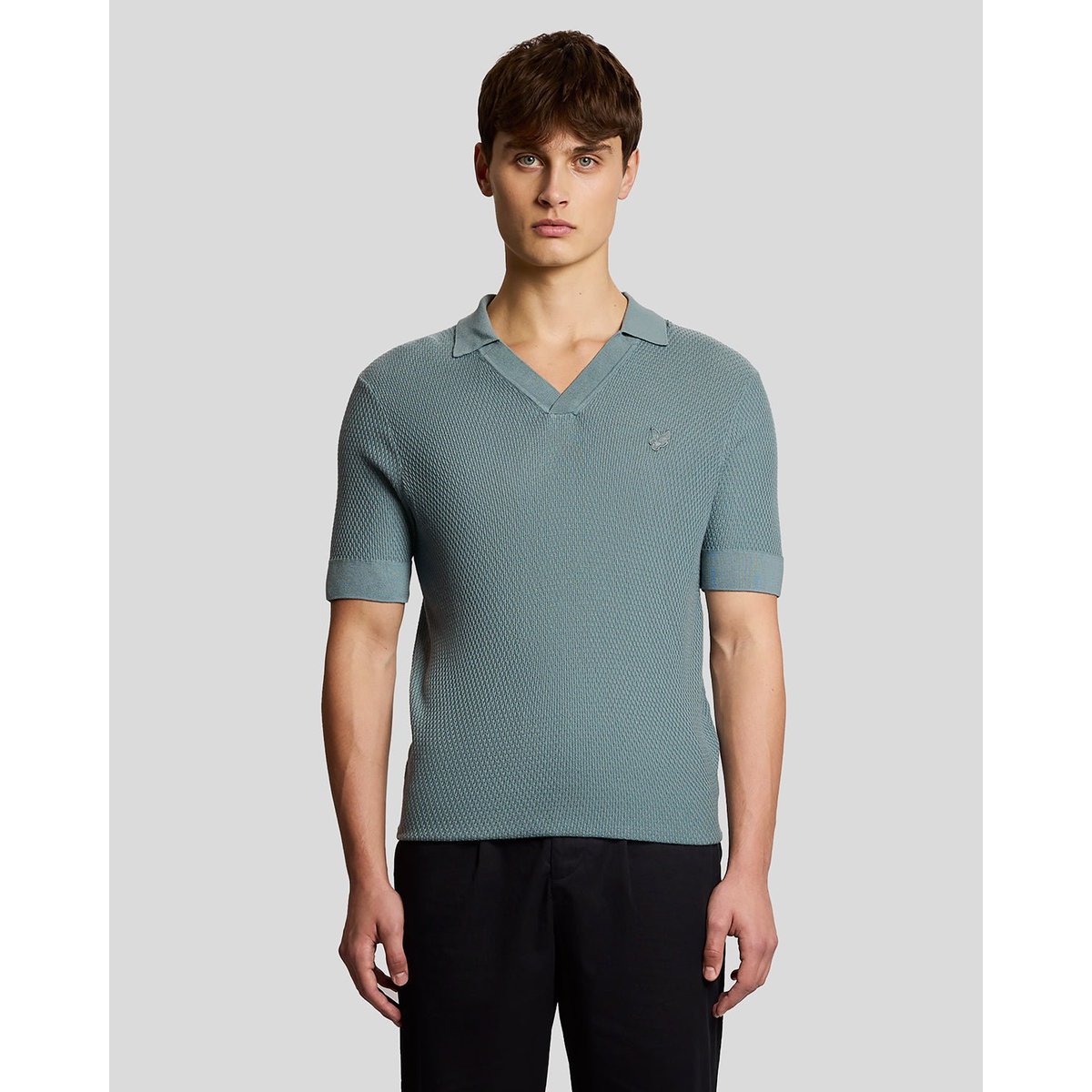 Polo col ouvert fin en maille bleu fer, LYLE & SCOTT