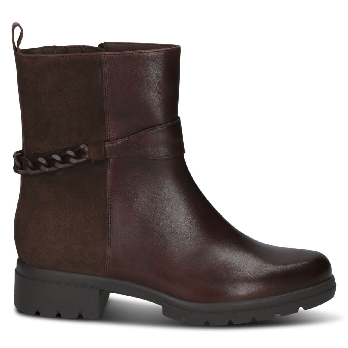 Bottine en cuir marron foncé combiné, CAPRICE