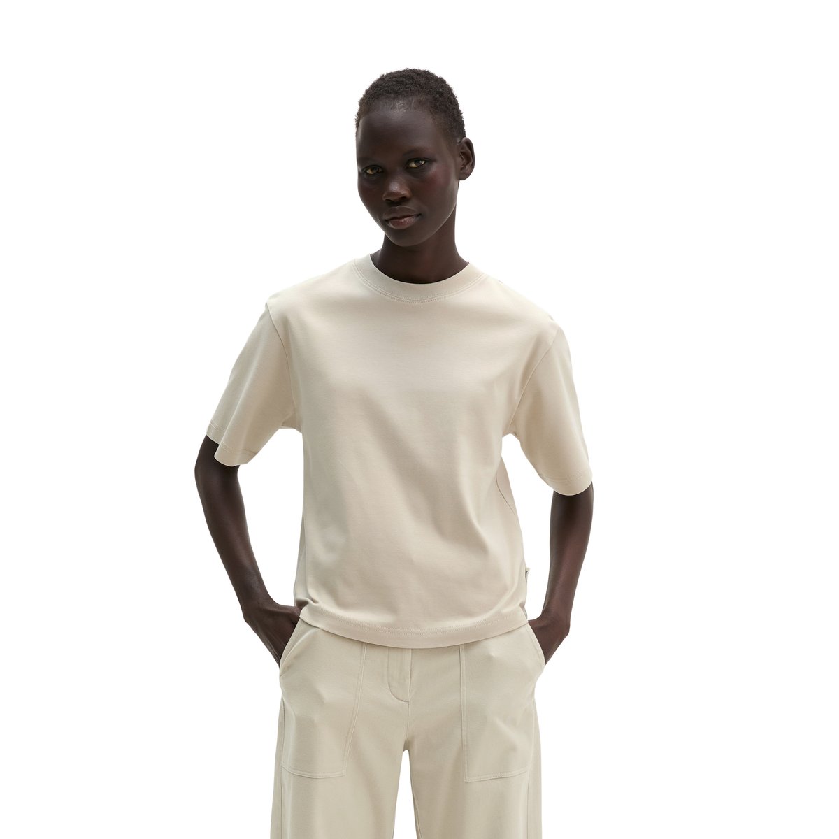 T-shirt relaxed en jersey interlock beige, MARC O'POLO