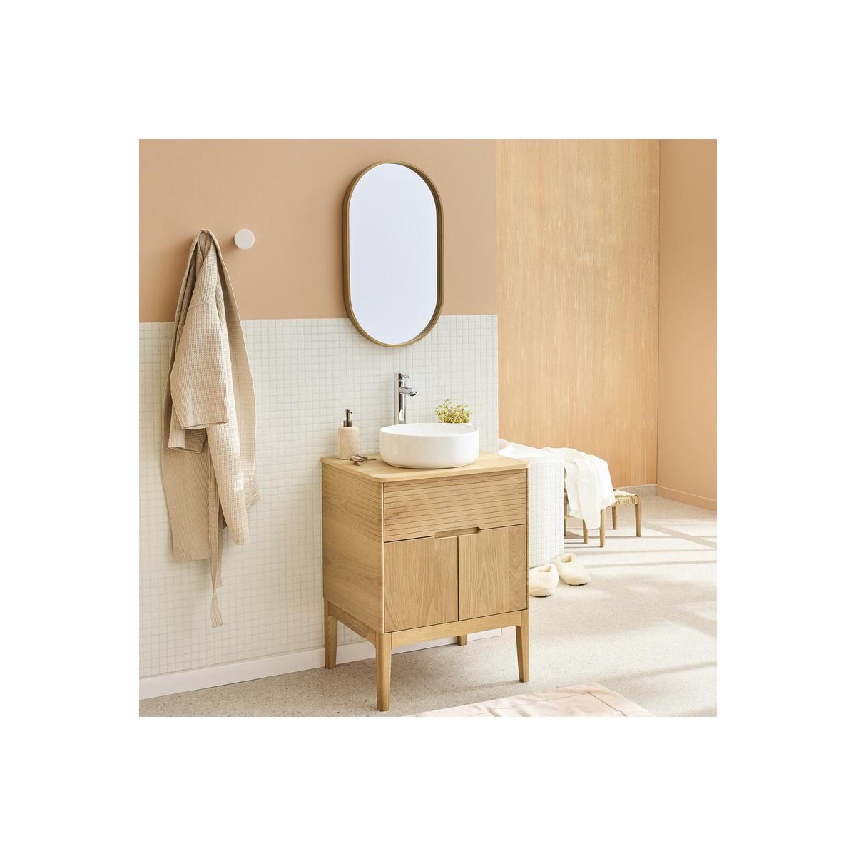 Ensemble meuble simple vasque 60cm + vasque ALASKA chêne - mdf - mat, MOB IN
