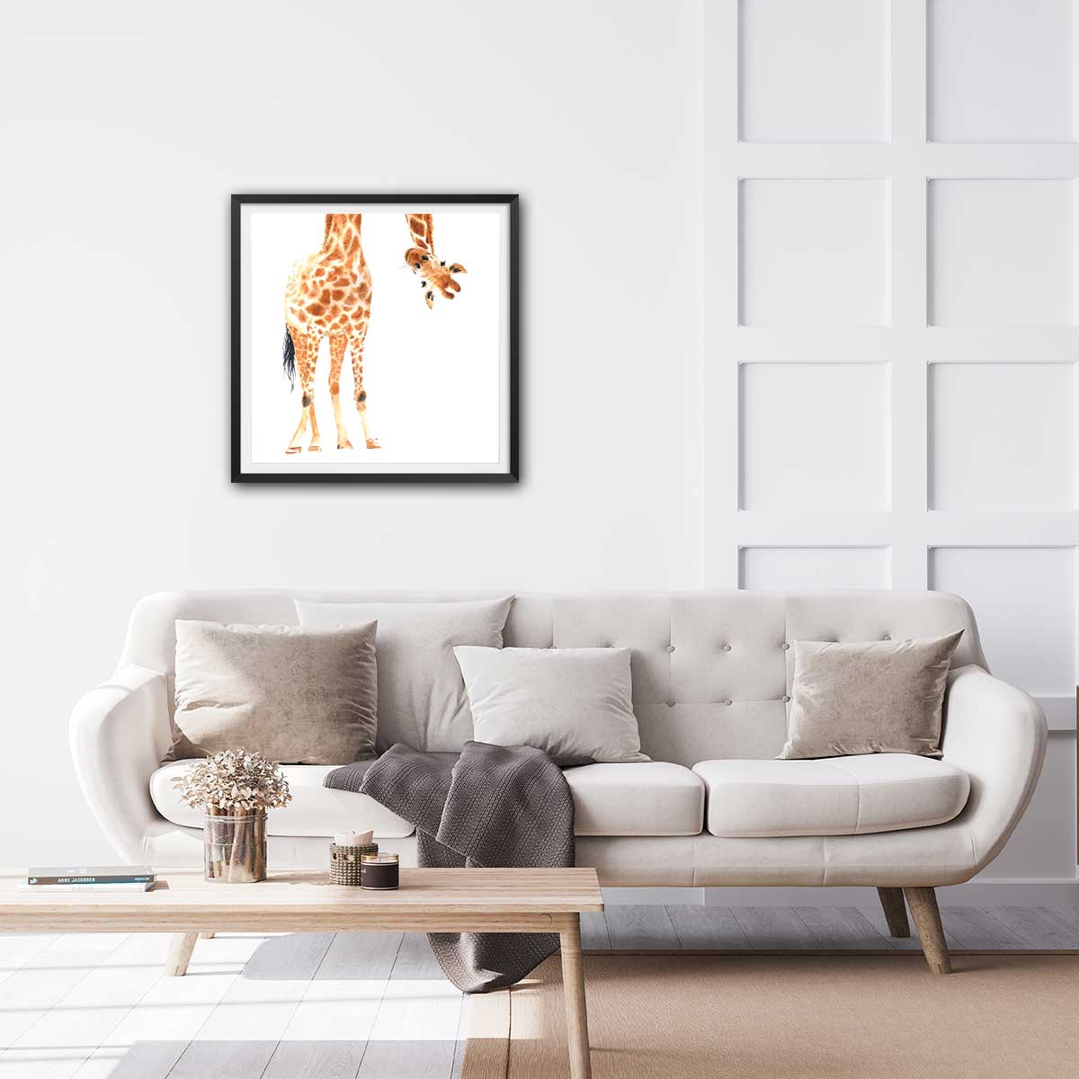 Affiche dessin coucou de girafe affiche + cadre en bois - noir, HEXOA