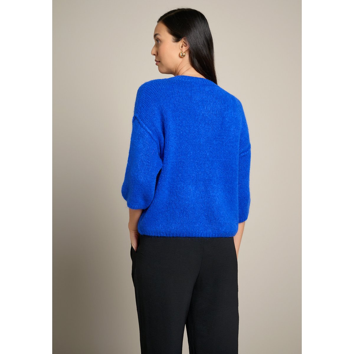 Pull premium en mohair manches 3/4 bleu electrique, LOLALIZA