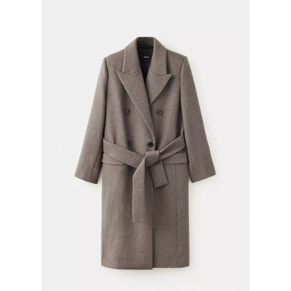 Manteau laine ceinture marron moyen, MANGO