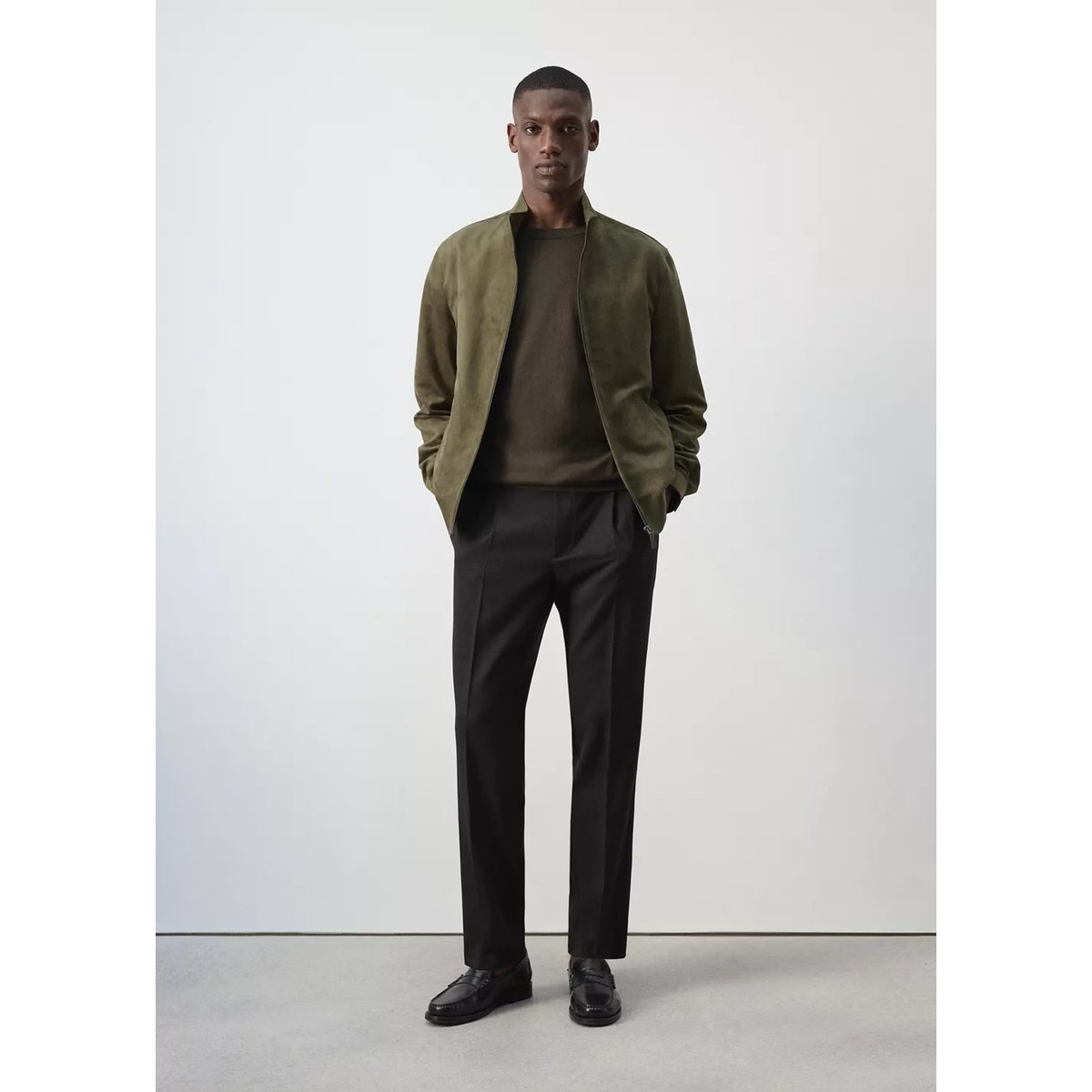 Veste bomber effet daim kaki, MANGO MAN