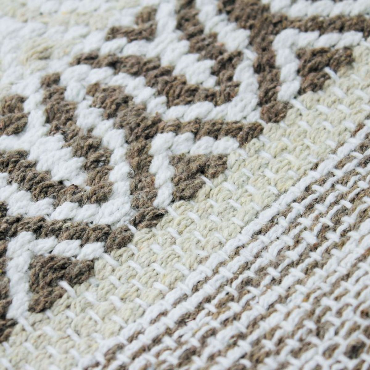 Tapis salon en coton TERRA COTTON ETHNO blanc sable, THE DECO FACTORY