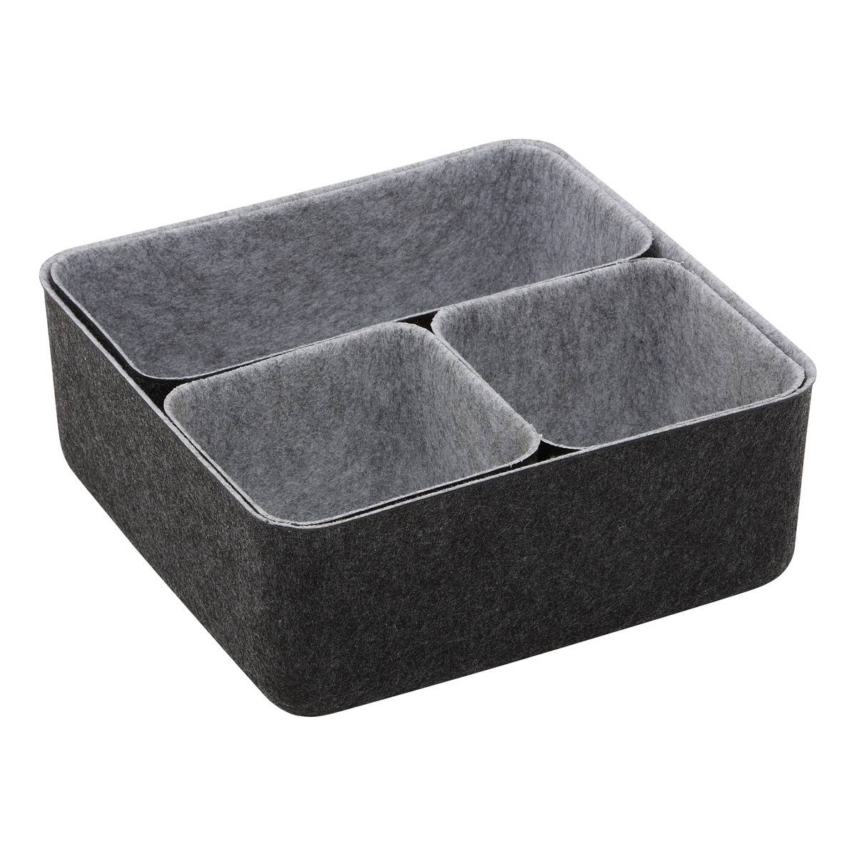 Lot de 4 organiseurs de tiroir Feltia rectangulaires 25x25cm noir, 5FIVE SIMPLY SMART