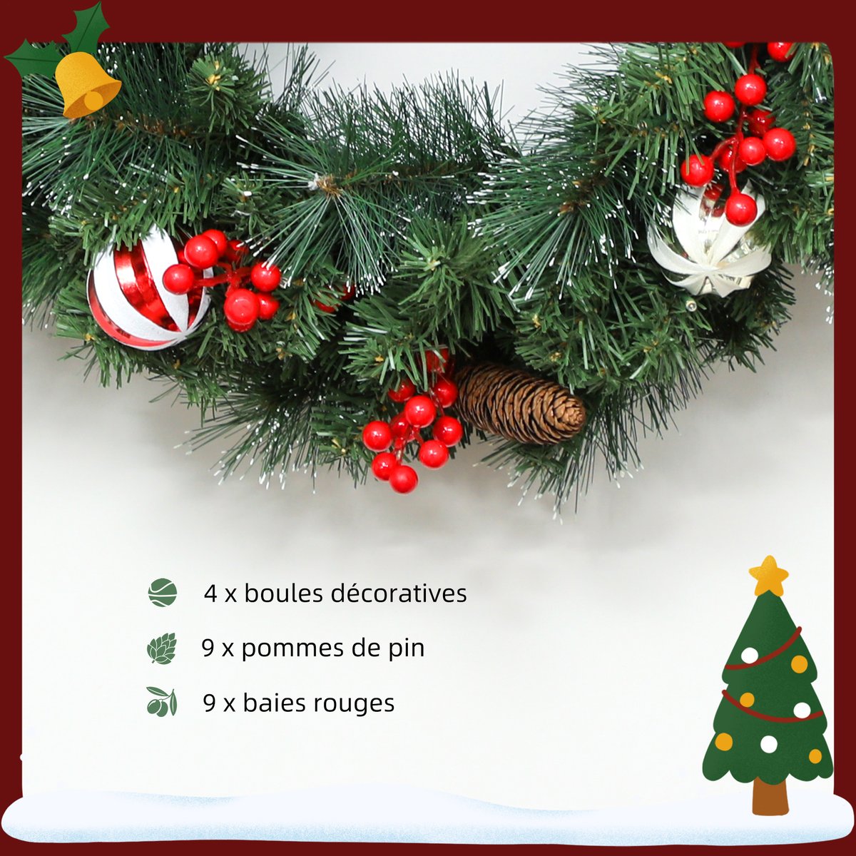 Couronne de Noël Plastique Vert vert, HOMCOM