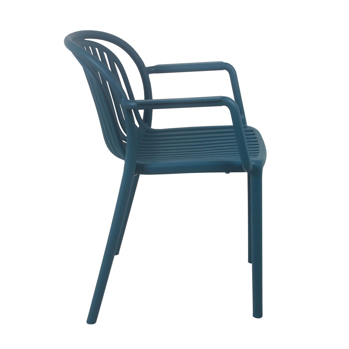 Lot de 4 fauteuils de terrasse en plastique, COPENHAGUE bleu canard, OVIALA