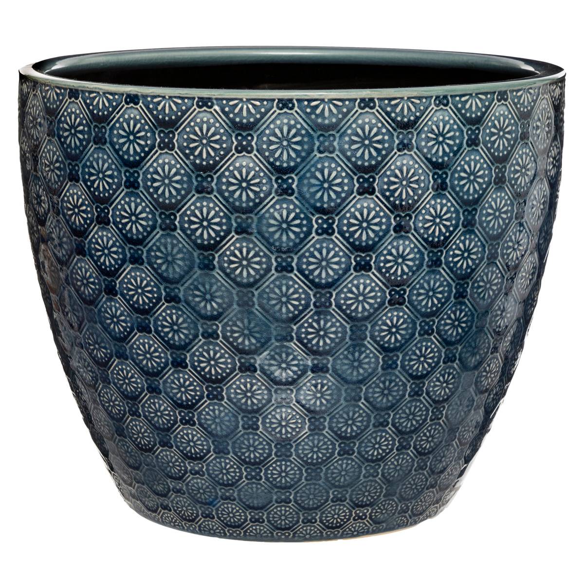 Set de 3 pots FLEURS bleu navy, ATMOSPHERA
