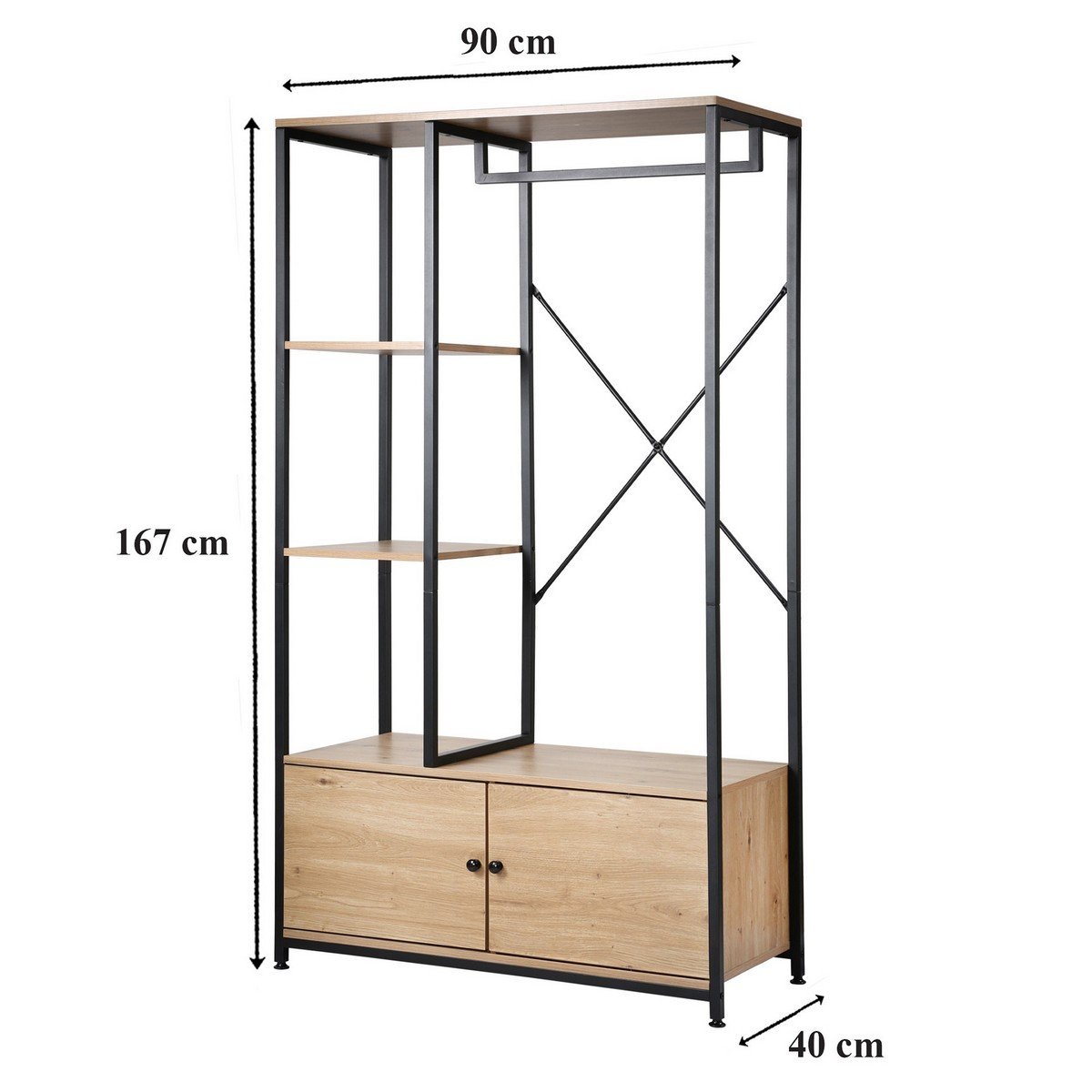 Penderie avec étagères et rangements 2 portes H167 cm - LENNY chêne, CALICOSY