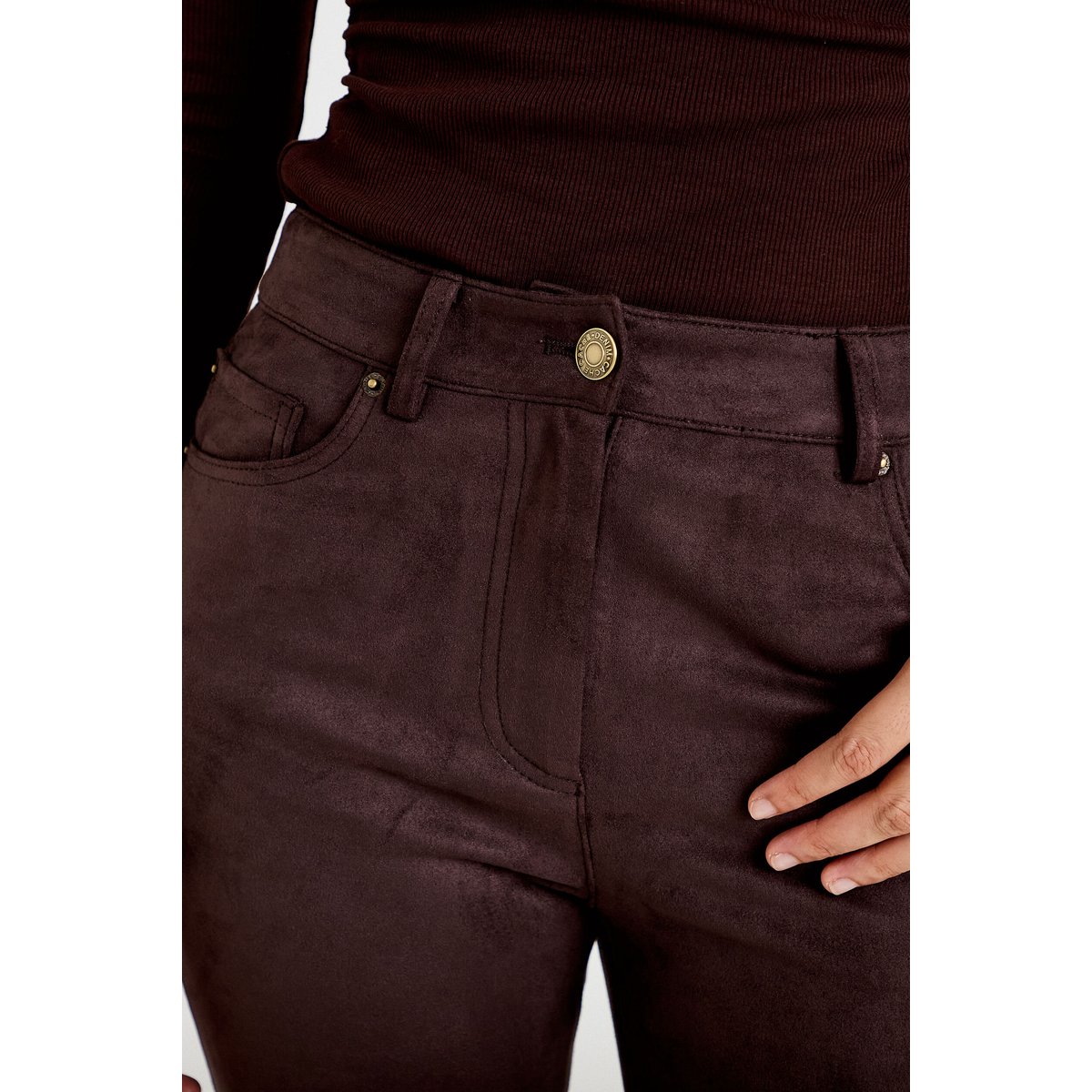 Pantalon bootcut aspect daim marron foncé, CACHE CACHE
