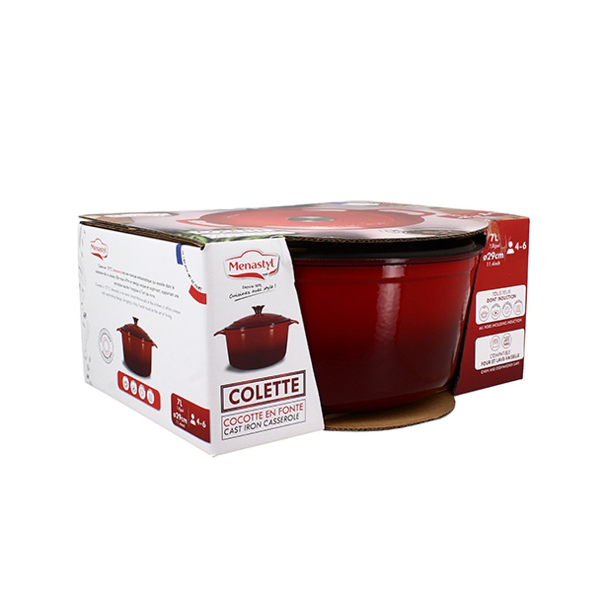 Cocotte ronde 7L en fonte émaillée, COLETTE rouge, MENASTYL