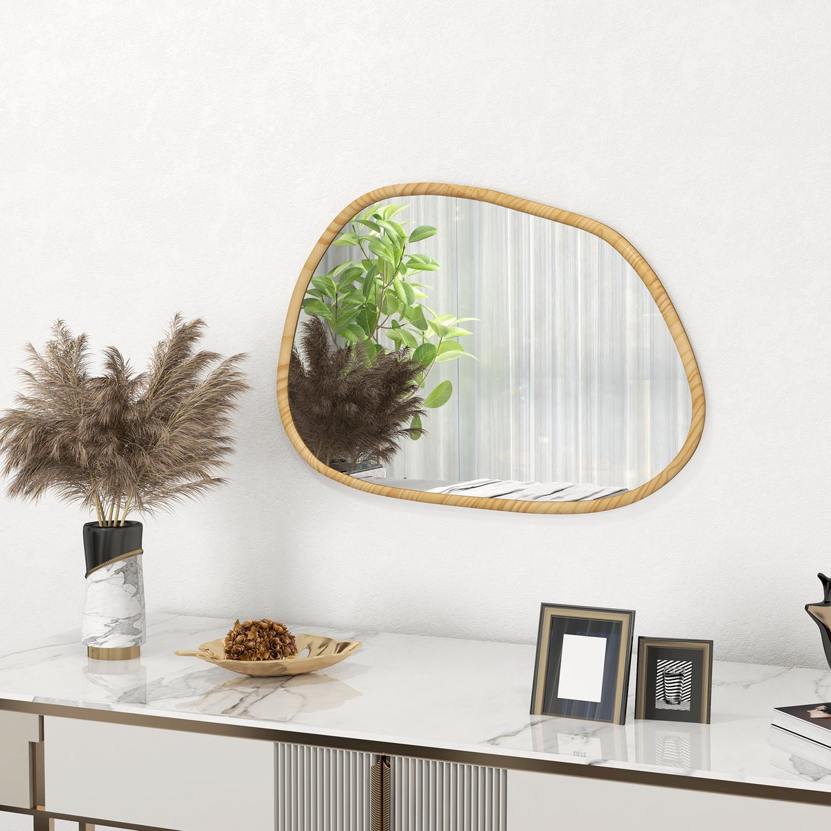 Miroir mural Bois de pin Bois naturel beige, HOMCOM
