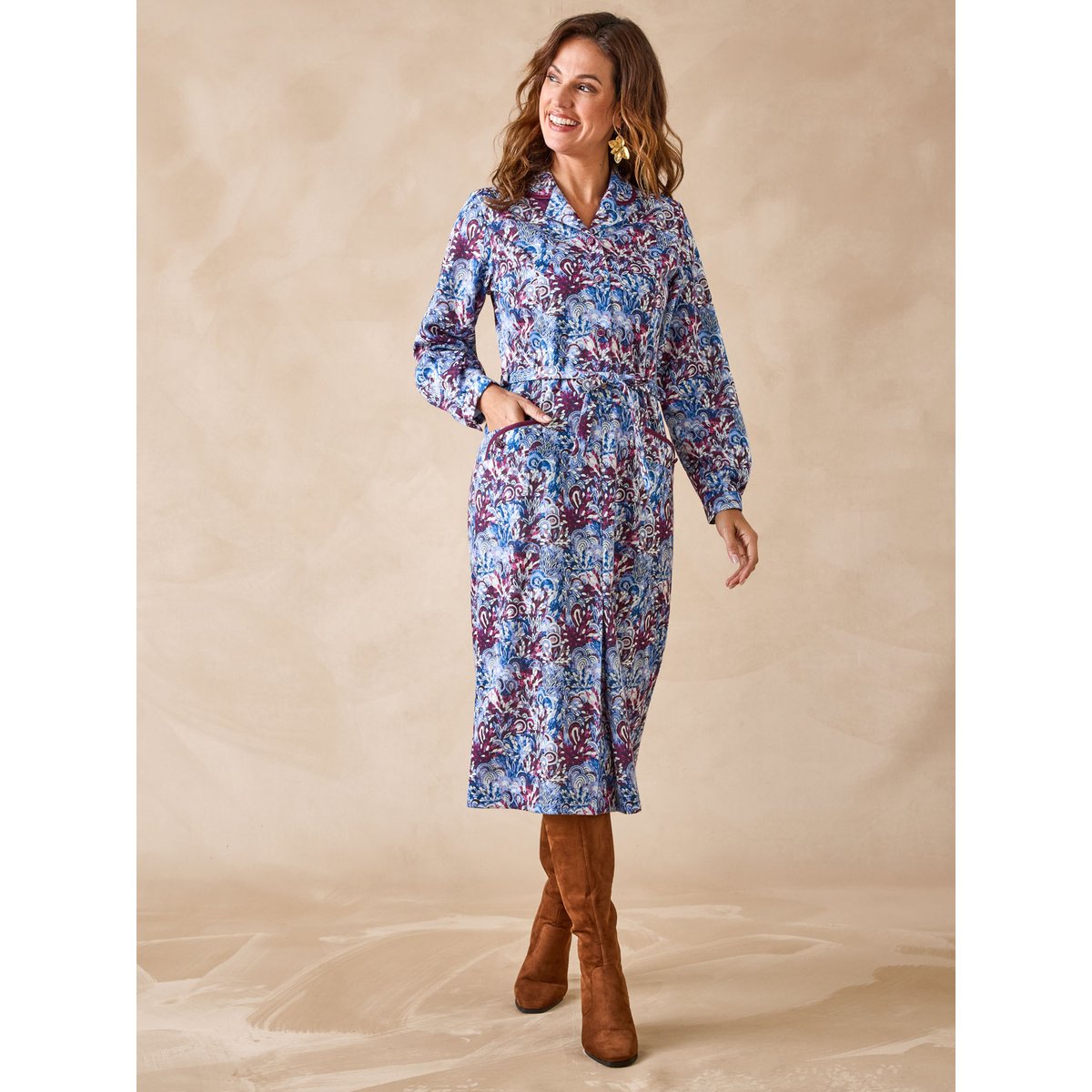 Robe élégante maille douce imprimé bleu, DAXON